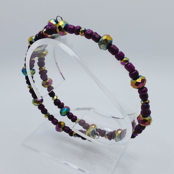 Terra Moda Purple Aurora Bead Wrap Bangle - CUSTOM, Includes one letter charm - Picture 3 of 5